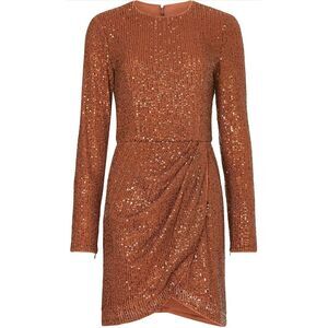 Toccin x RTR Women's Brown Sequin Mini Dress Wrap Front Size 0